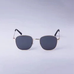 Men's Round Metal Sunglasses - Goodfellow & Co™ Gray/Gold: Medium Fit, UV Protection, Polycarbonate Lenses