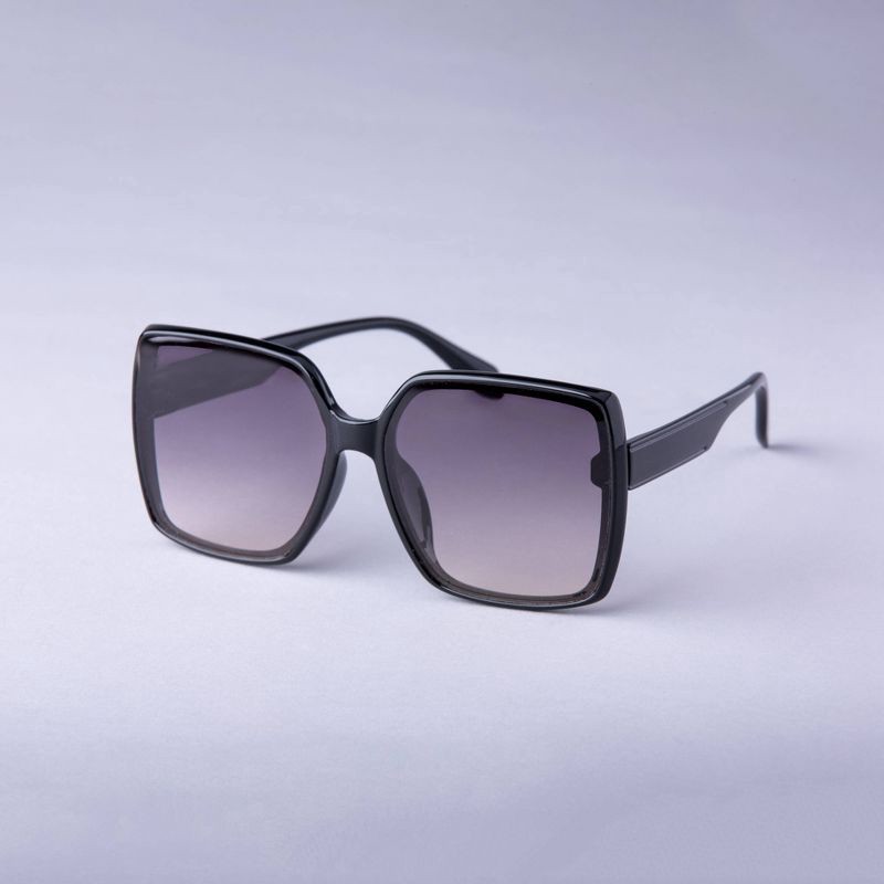 slide 2 of 2, Women's Oversized Square Butterfly Sunglasses - A New Day™ Black: Maximum UV Protection, Recycled Plastic Frame, 1 ct