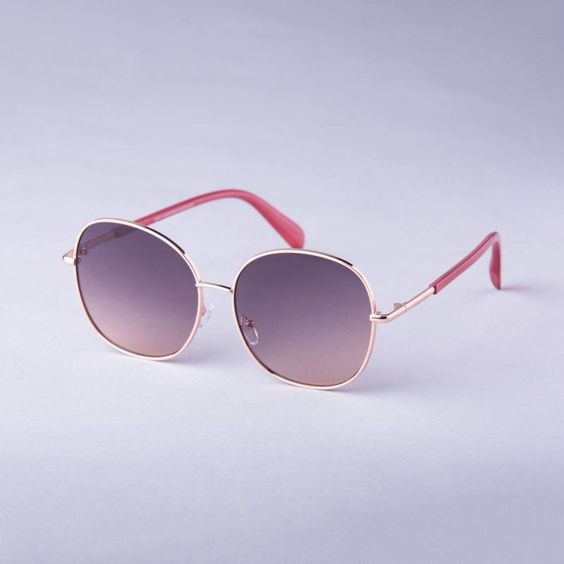 slide 2 of 2, Women's Oversized Round Metal Sunglasses - A New Day™ Rose Gold: UV Protection, Recycled Metal Frame, Multicolored Lenses, 1 ct