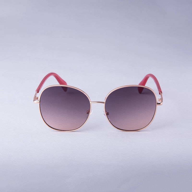 slide 1 of 2, Women's Oversized Round Metal Sunglasses - A New Day™ Rose Gold: UV Protection, Recycled Metal Frame, Multicolored Lenses, 1 ct