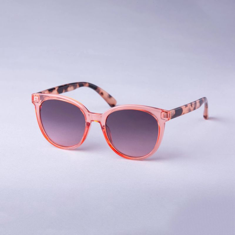 slide 2 of 2, Women's Two-Toned Tortoise Shell Preppy Round Sunglasses - A New Day™ Pink: Medium Fit, UV Protection, Recycled Plastic Frame, 1 ct
