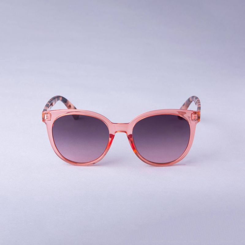 slide 1 of 2, Women's Two-Toned Tortoise Shell Preppy Round Sunglasses - A New Day™ Pink: Medium Fit, UV Protection, Recycled Plastic Frame, 1 ct