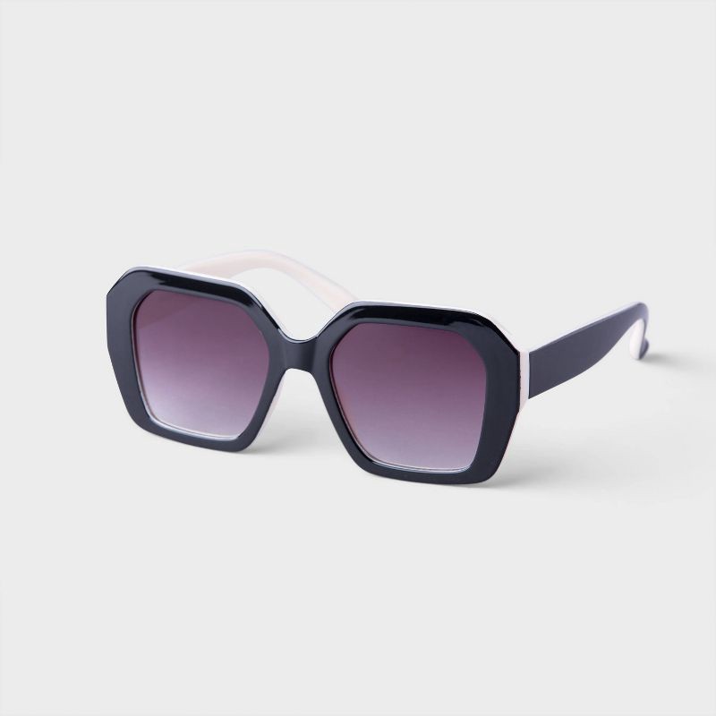 slide 2 of 2, Women's Two-Tone Oversized Angular Square Sunglasses - A New Day™ Black: Maximum UV Protection, Recycled Plastic Frame, 1 ct