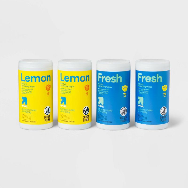 slide 4 of 4, Lemon and Fresh All Purpose Disinfecting Wipes - 75ct/4pk - up&up™, 75 ct, 4 ct