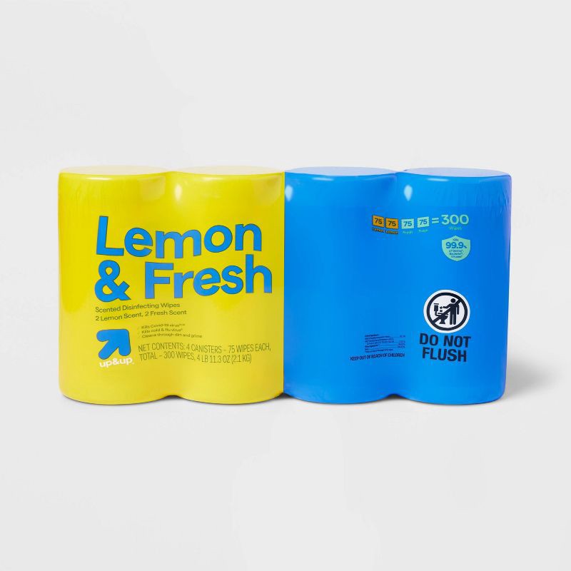 slide 1 of 4, Lemon and Fresh All Purpose Disinfecting Wipes - 75ct/4pk - up&up™, 75 ct, 4 ct