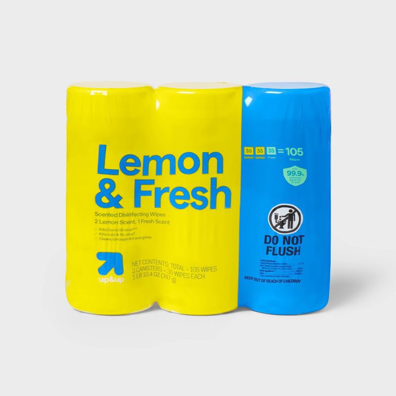 slide 1 of 4, Lemon and Fresh All Purpose Disinfecting Wipes - 35ct/3pk - up&up™, 35 ct, 3 ct