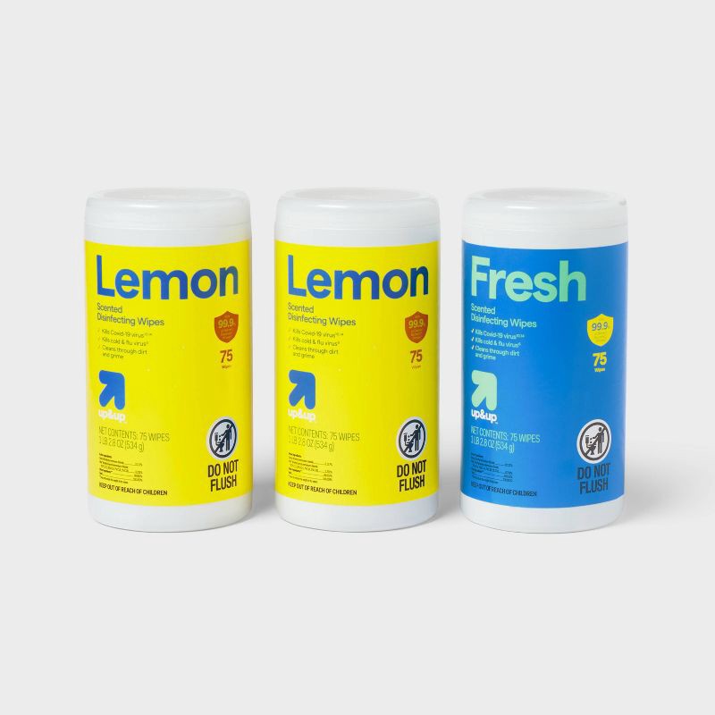 slide 4 of 4, Lemon and Fresh All Purpose Disinfecting Wipes - 75ct/3pk - up&up™, 75 ct, 3 ct