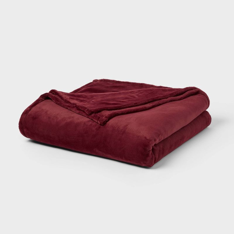 slide 1 of 3, Full/Queen Ultra Soft Plush Blanket Maroon - Threshold™, 1 ct