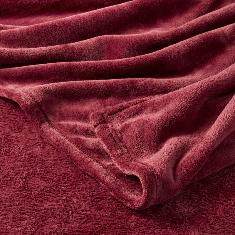 slide 3 of 3, Full/Queen Ultra Soft Plush Blanket Maroon - Threshold™, 1 ct