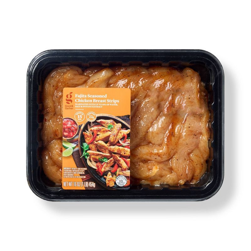 slide 1 of 3, Fajita Seasoned Chicken Breast Strips Meal Kit - 16oz - Serves 2 - Good & Gather™, 16 oz