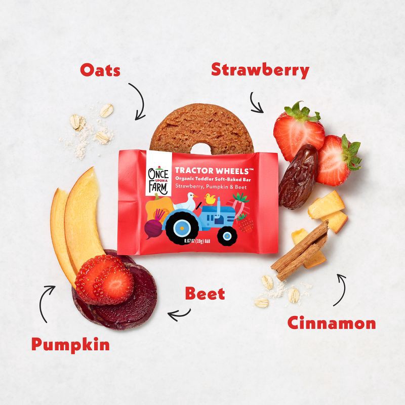 slide 4 of 10, Once Upon a Farm Tractor Wheels Strawberry Pumpkin & Beet Baby Food - 3.35oz, 3.35 oz