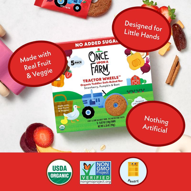 slide 5 of 10, Once Upon a Farm Tractor Wheels Strawberry Pumpkin & Beet Baby Food - 3.35oz, 3.35 oz