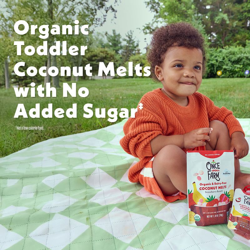 slide 4 of 9, Once Upon a Farm Coconut Melts Strawberry Banana Baby Snacks - 1oz, 1 oz