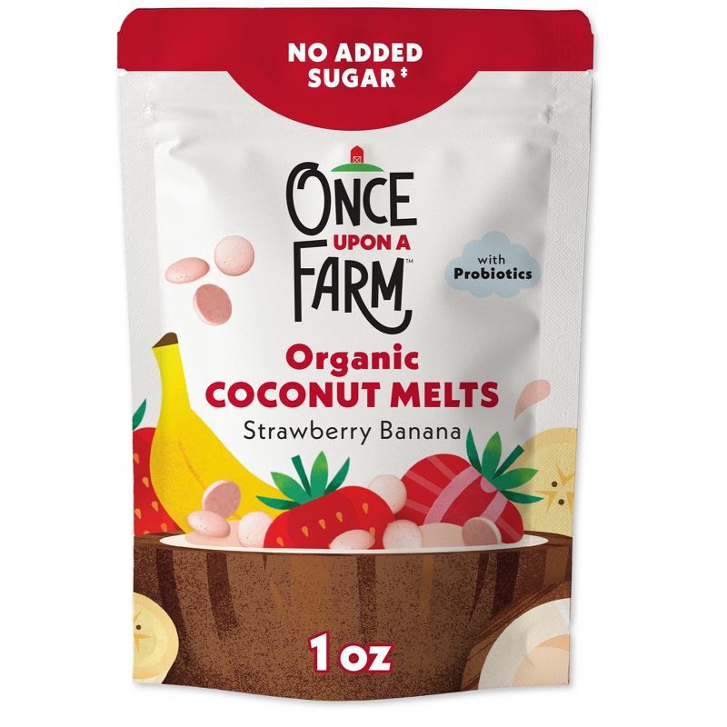 slide 1 of 9, Once Upon a Farm Coconut Melts Strawberry Banana Baby Snacks - 1oz, 1 oz