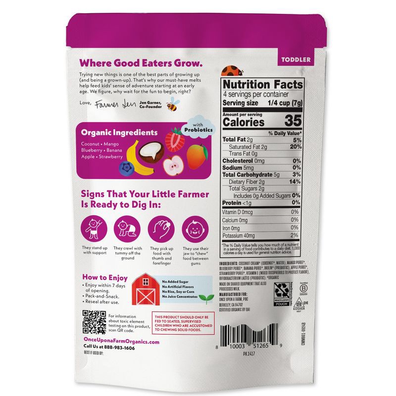 slide 2 of 8, Once Upon a Farm Organic Dairy-Free Coconut Melts Mixed Berry Baby Food - 1oz, 1 oz