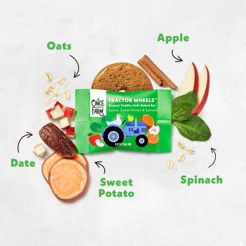 slide 4 of 11, Once Upon a Farm Tractor Wheels Apple Sweet Potato & Spinach Baby Snacks - 3.35oz, 3.35 oz