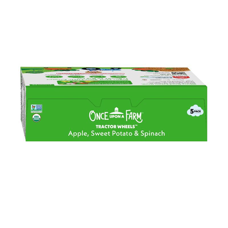 slide 9 of 11, Once Upon a Farm Tractor Wheels Apple Sweet Potato & Spinach Baby Snacks - 3.35oz, 3.35 oz
