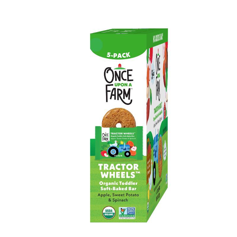 slide 10 of 11, Once Upon a Farm Tractor Wheels Apple Sweet Potato & Spinach Baby Snacks - 3.35oz, 3.35 oz