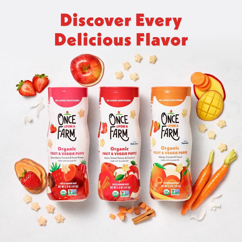 slide 4 of 11, Once Upon a Farm Fruit & Veggie Puffs Apple Sweet Potato & Coconut Baby Snacks - 1.5oz, 1.5 oz