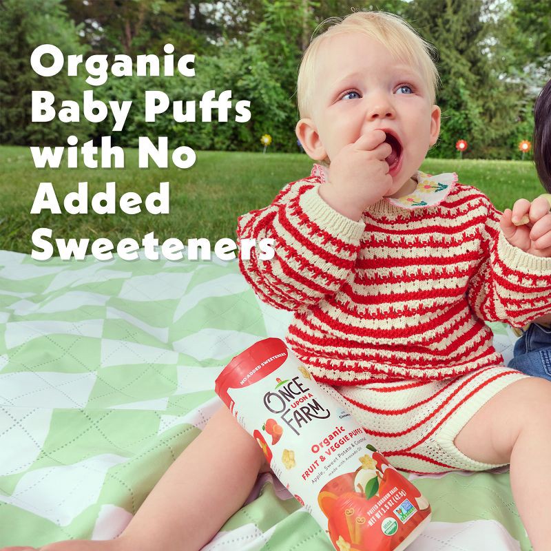 slide 5 of 11, Once Upon a Farm Fruit & Veggie Puffs Apple Sweet Potato & Coconut Baby Snacks - 1.5oz, 1.5 oz