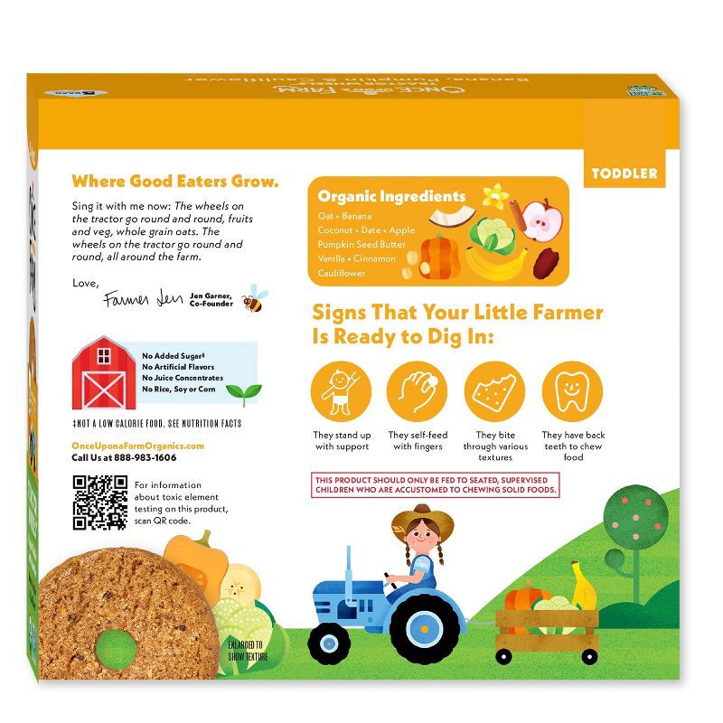 slide 2 of 11, Once Upon a Farm Tractor Wheels Banana Pumpkin & Cauliflower Baby Snacks - 3.35oz, 3.35 oz