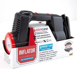 Justin Case Dual Function Tire Inflator: Portable Tire Compressor & Pump for Car, Metal & Plastic, 2 Year Warranty