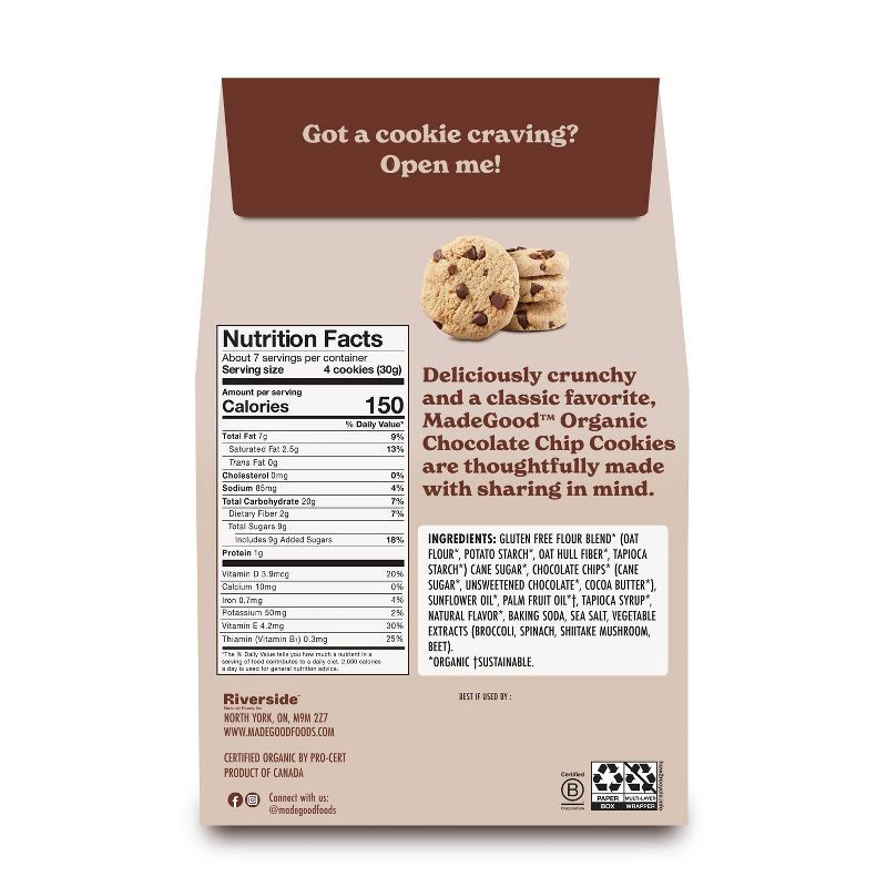 slide 2 of 6, MadeGood Organic Vegan Gluten Free Chocolate Chip Cookies - 7oz, 7 oz