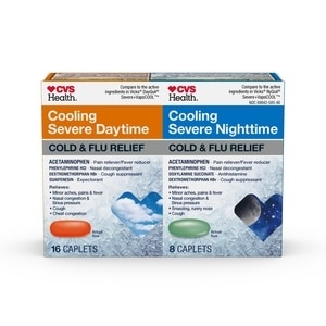 slide 1 of 1, Cvs Health Vapor Ice Daytime And Nighttime Severe Cold & Flu, Coated Caplets, Combo Pack, 24 Ct, 24 ct
