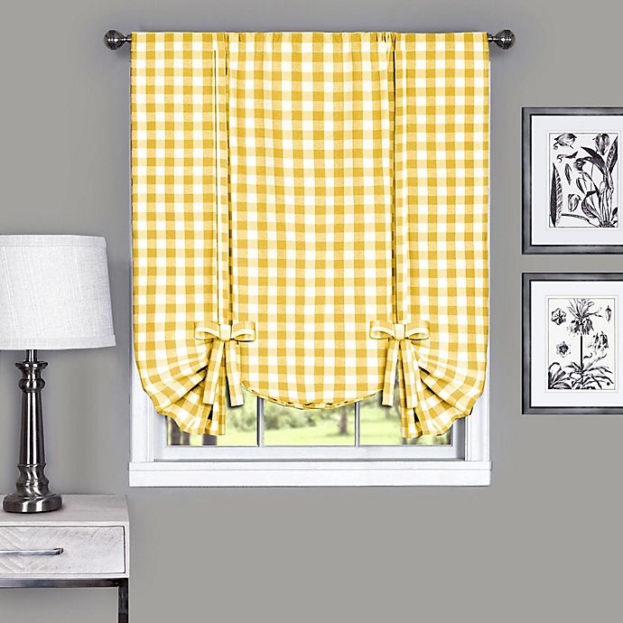 slide 1 of 1, Achim Buffalo Check Rod Pocket Window Curtain Tie Up Shade - Yellow, 63 in