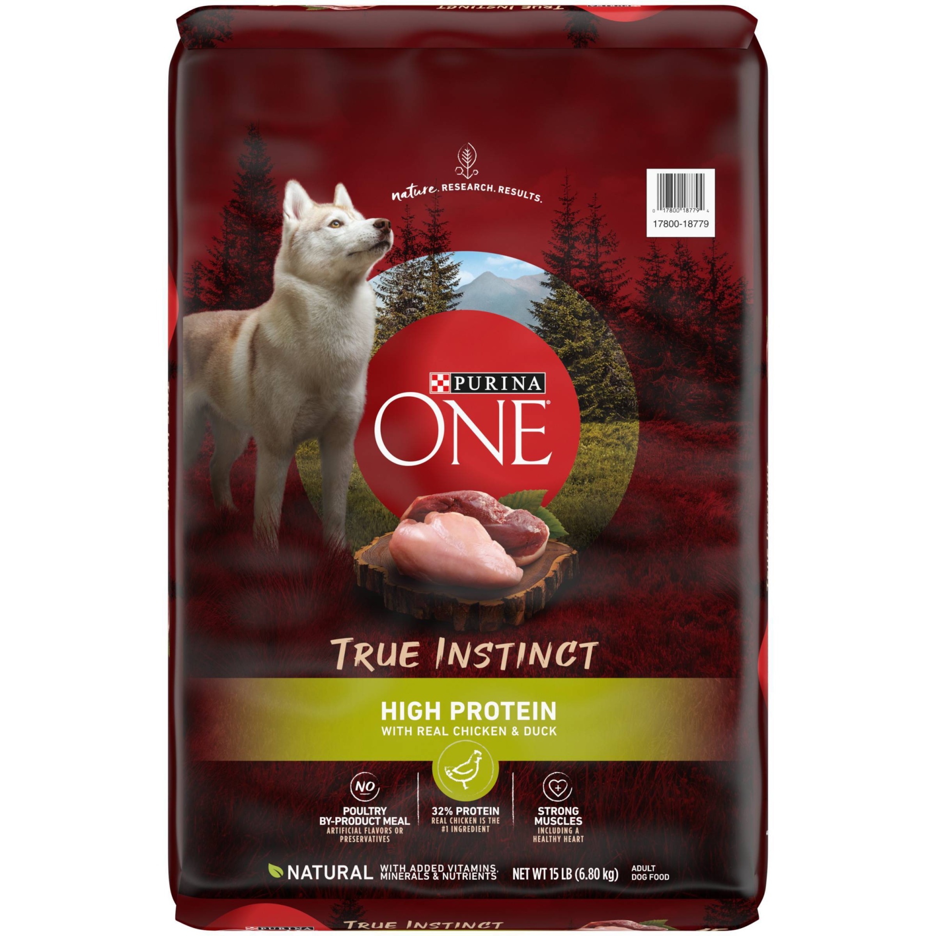 slide 1 of 1, Purina ONE Natural, High Protein Dry Dog Food, True Instinct With Real Chicken & Duck, 15 lb