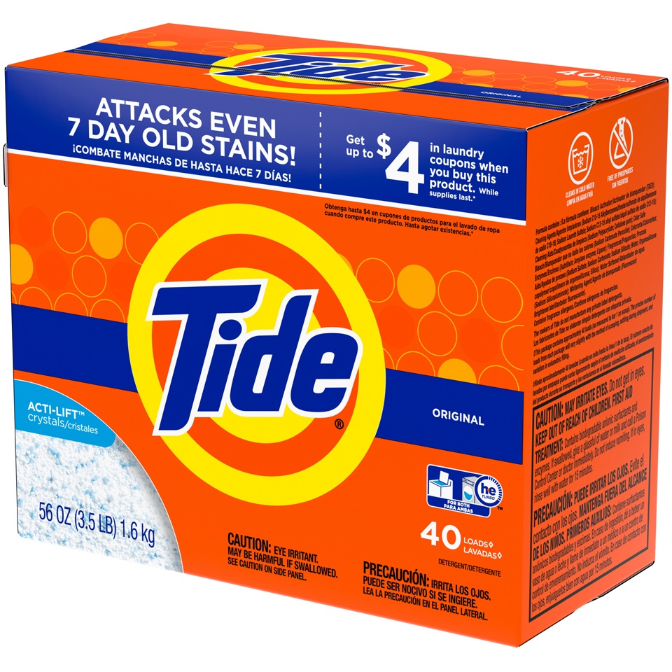 slide 3 of 3, Tide Powder Laundry Detergent, Original, 40 loads, 56 oz, 56 oz