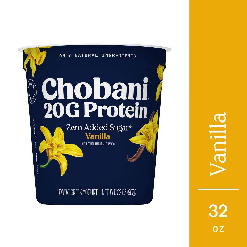 slide 7 of 9, Chobani 20g Protein Vanilla Greek Yogurt - 32oz, 20 gram, 32 oz