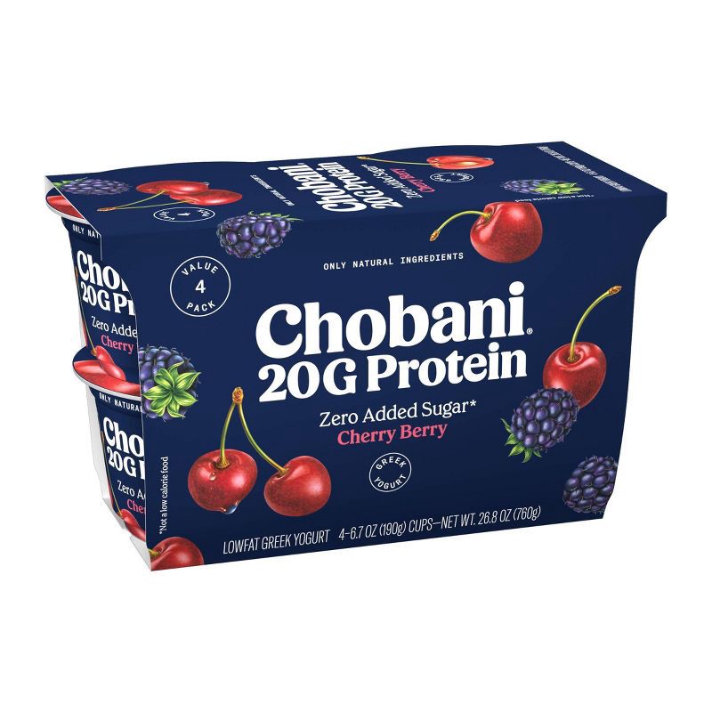 slide 2 of 7, Chobani High Protein Cherry Berry Greek Yogurt - 20g Protein 26.8oz/4ct Cups, 20 gram, 26.8 oz, 4 ct