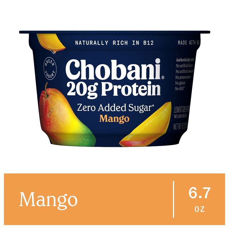 slide 2 of 8, Chobani 20g Protein Mango Greek Yogurt - 20g Protein 6.7oz, 20 gram, 20 gram, 6.7 oz