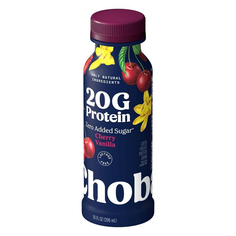 slide 3 of 8, Chobani 20g Cherry Vanilla Yogurt Drink - 20g Protein 10 fl oz, 20 gram, 20 gram, 10 fl oz