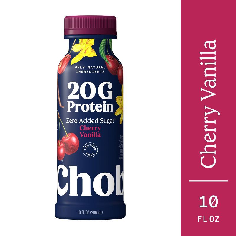 slide 8 of 8, Chobani 20g Cherry Vanilla Yogurt Drink - 20g Protein 10 fl oz, 20 gram, 20 gram, 10 fl oz