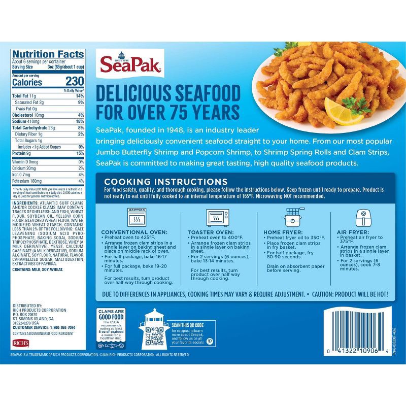 slide 2 of 8, Sea Pak Clam Strips Family Size - Frozen - 20oz, 20 oz