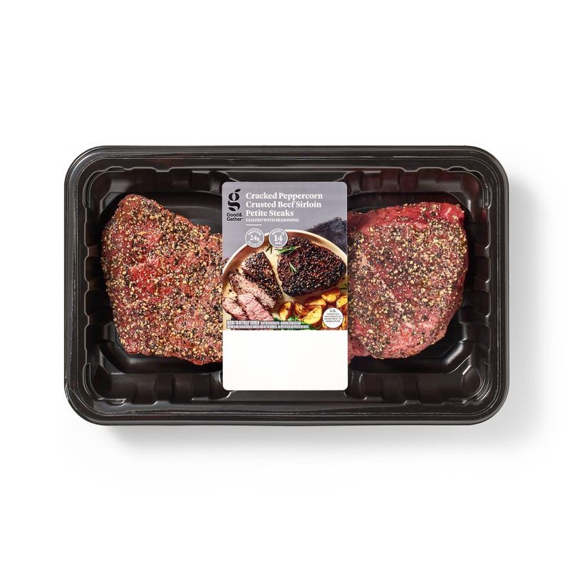 slide 1 of 5, Fresh Peppercorn Crusted Beef Sirloin Petite Steak - price per lb - Good & Gather™, per lb