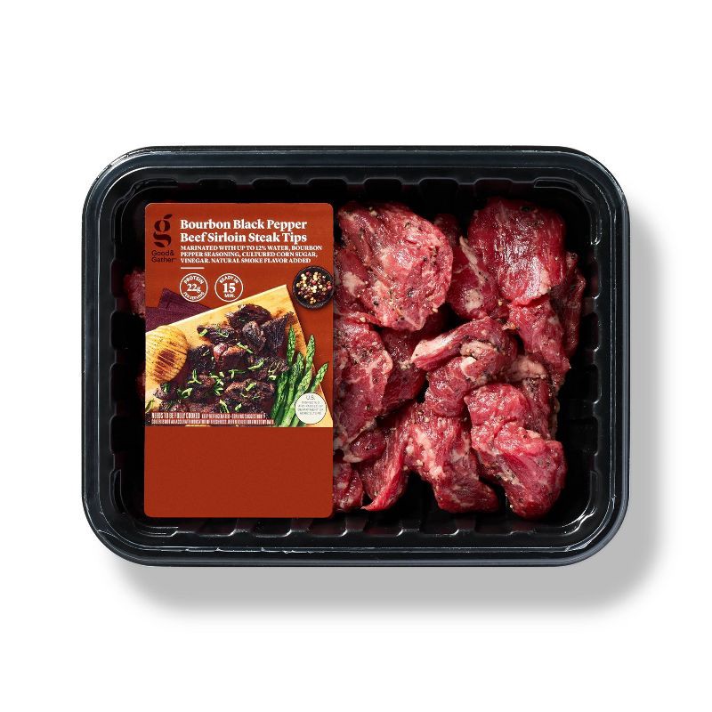 slide 1 of 3, Bourbon Black Pepper Beef Sirloin Steak Tips - 13oz - Good & Gather™, 13 oz