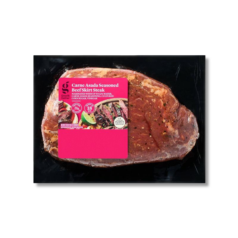 slide 1 of 3, Carne Asada Seasoned Beef Skirt Steak - 19.84oz - Good & Gather™, 19.84 oz