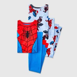 Boys' Spider-Man: Miles Morales 4pc Long Sleeve Cotton Snug Fit Pajama Set - Blue 6