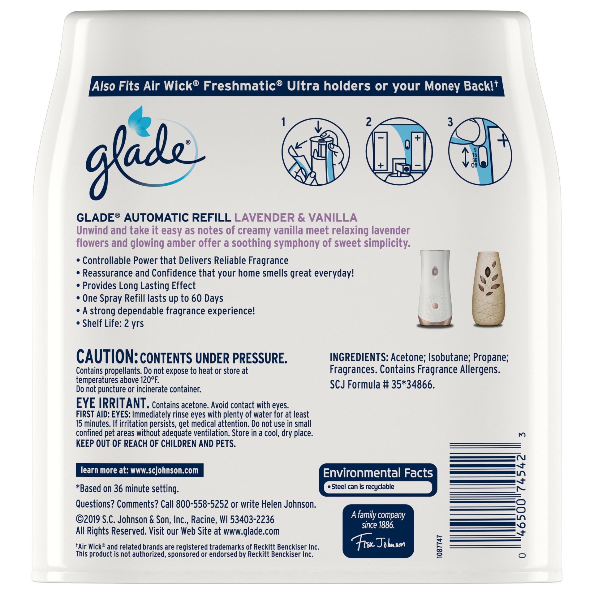 Glade Automatic Spray Air Freshener Refill, Lavender Vanilla 12.4 oz