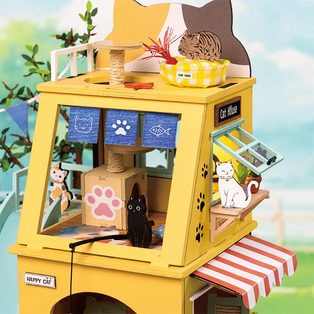 slide 4 of 9, Robotime Rolife Cat House Diy Miniature House Kit, 9.6 in x 8.7 in x 8.5 in
