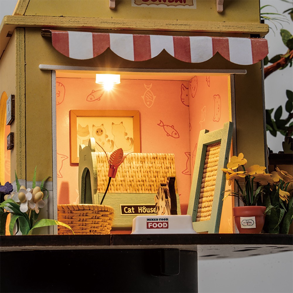 slide 2 of 9, Robotime Rolife Cat House Diy Miniature House Kit, 9.6 in x 8.7 in x 8.5 in