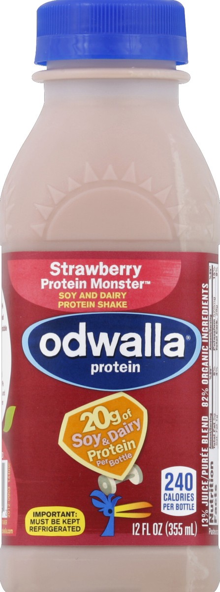 slide 4 of 4, Odwalla Protein Shake, Soy and Dairy, Strawberry Protein Monster, 12 oz