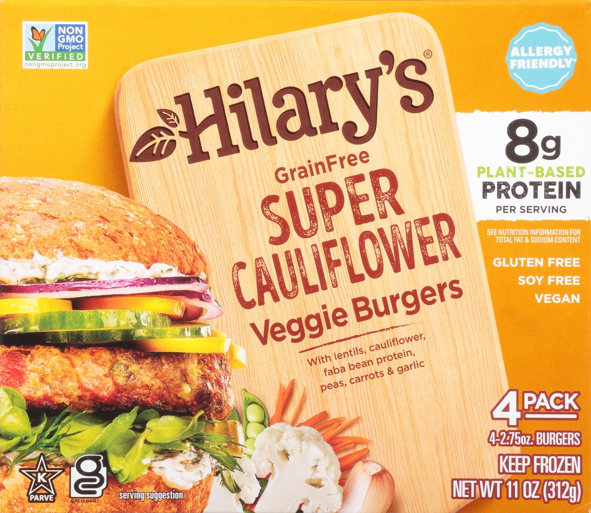 slide 2 of 14, Hilary's 4 Pack Grain Free Super Cauliflower Veggie Burgers 4 - 2.75 oz Burgers, 4 ct