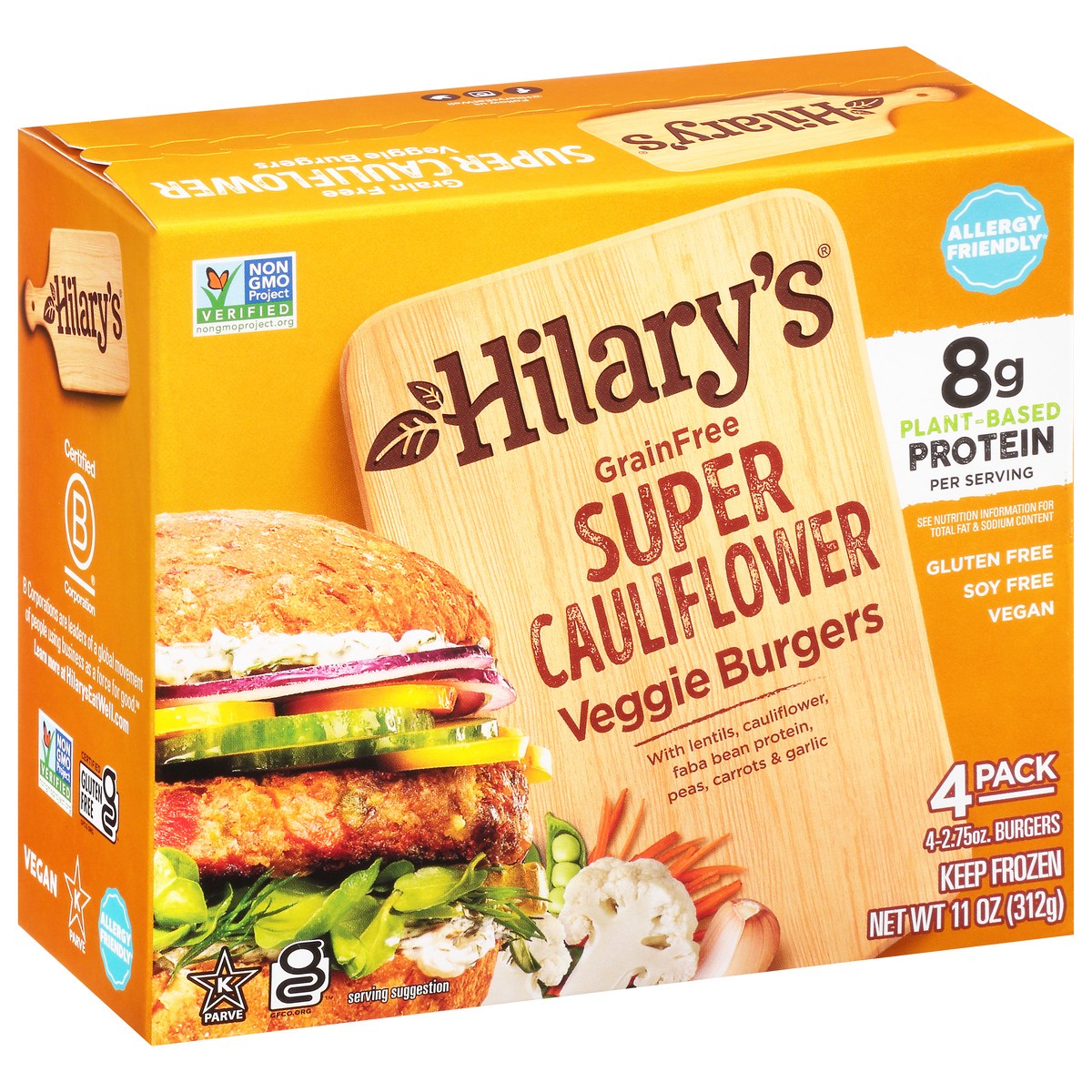 slide 14 of 14, Hilary's 4 Pack Grain Free Super Cauliflower Veggie Burgers 4 - 2.75 oz Burgers, 4 ct