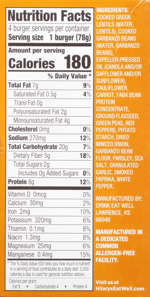 slide 5 of 14, Hilary's 4 Pack Grain Free Super Cauliflower Veggie Burgers 4 - 2.75 oz Burgers, 4 ct