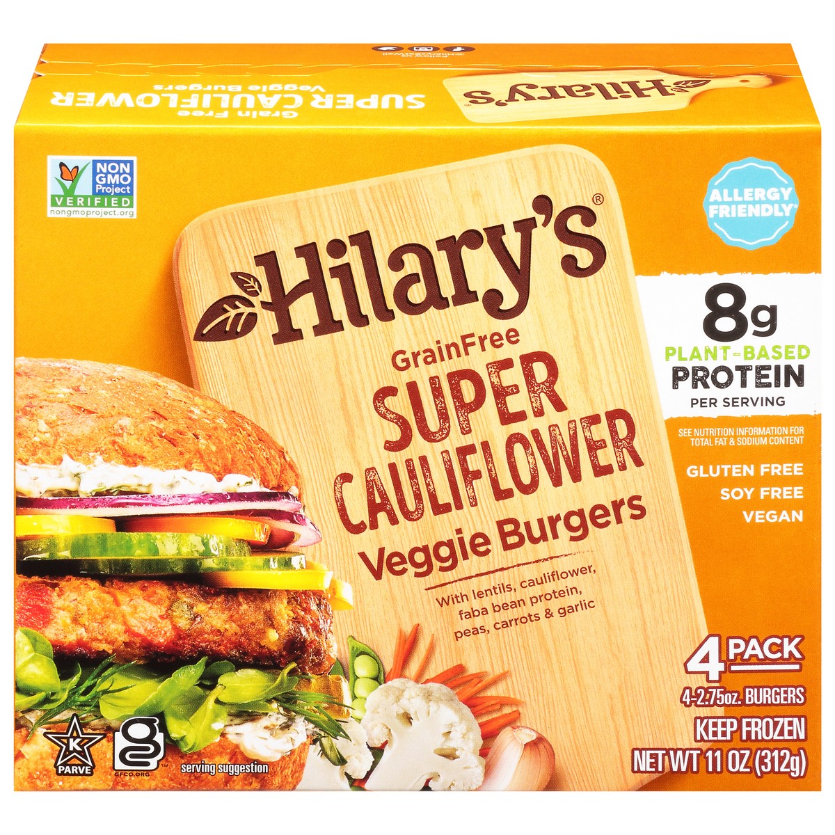 slide 1 of 14, Hilary's 4 Pack Grain Free Super Cauliflower Veggie Burgers 4 - 2.75 oz Burgers, 4 ct