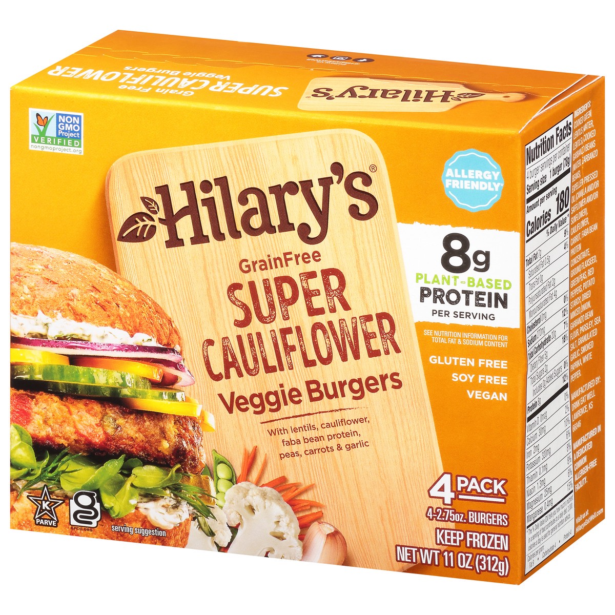 slide 8 of 14, Hilary's 4 Pack Grain Free Super Cauliflower Veggie Burgers 4 - 2.75 oz Burgers, 4 ct